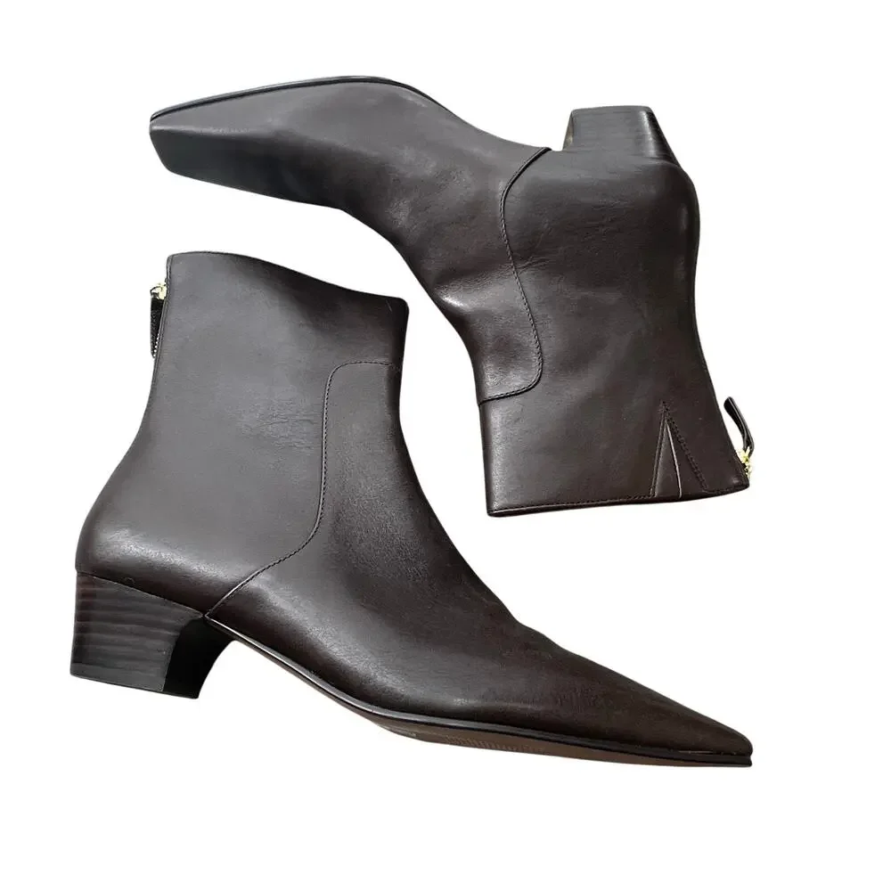 Madewell The Lexie Ankle Boot Square Toe Turkish Coffee Leather Size 10 NWOB
